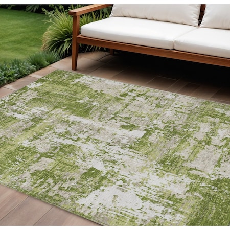 Homeroots 8' X 10' Green And Ivory Abstract Washable Indoor Outdoor Area Rug 597959