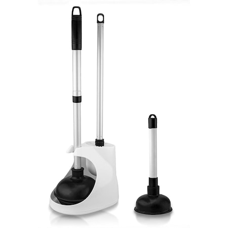 Neiko Toilet Plunger Set, 4 Piece, Bonus MiniSink & Drain Plunger, Toilet Bowl Brush & Caddy 60168A