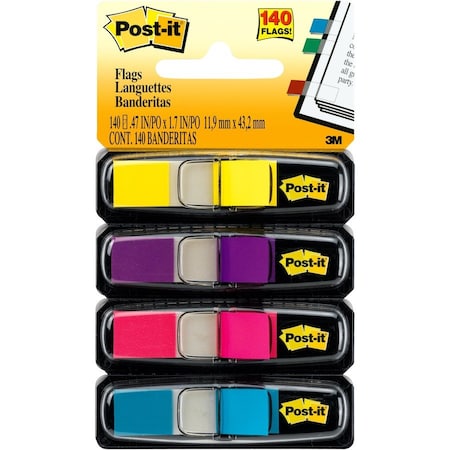 Post-It Highlighting Flags, Bright Colors, .47 in. Wide, 35 Flags/Dispenser, 12 Dispensers, 420PK 683-4AB