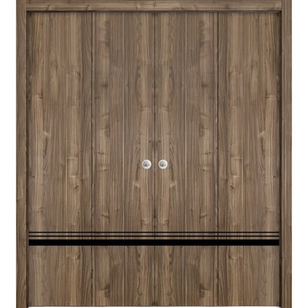 Sartodoors Sliding Closet Double Bi-fold Doors, Planum 0012 Walnut and Aluminum Strips, Sturdy Tracks Moldings PLANUM0012DBF-WLN-96 x 96 (4* 24x96)