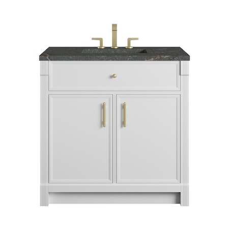 James Martin Vanities Bellshire 36" Single Vanity, Bright White w/ 3 CM Parisien Bleu Silestone Top 660-V36-BW-3PBL