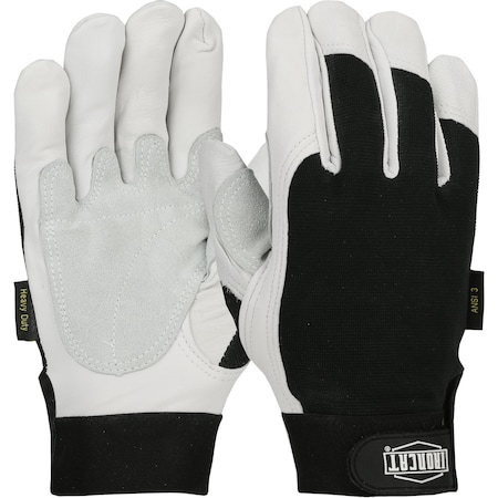Ironcat Heavy Duty Top Grain Goatskin Leather Glove w/Spandex Back and Reinforced Palm, Kevlar Cut Lining 3610