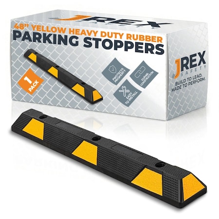 Jrex Safety 48 in Rubber Parking Block Curb Stop, Yellow Reflective Strip PBSY-JR-4