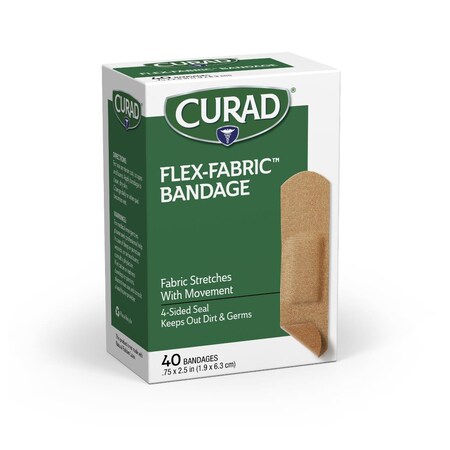 Medline CURAD Flex-Fabric Adhesive Bandages, 3/4in x 2-1/2in Strips, 40/Box CUR45245RBZ