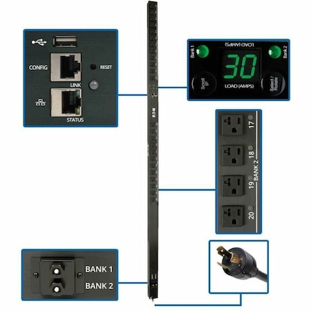 Eaton 2.9kW Single-Phase Switched PDU - LX Interface, 120V Outlets 24 5-15/20R, 10 ft. 3.05 m Cord PDUMV30NETLX