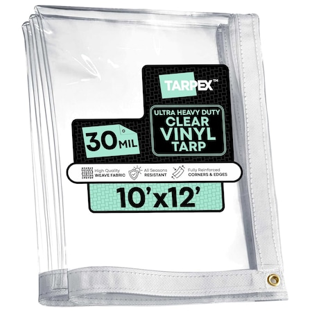 Tarpex Ultra Heavy Duty Tarp, 10 ft x 12 ft, 30 Mil, Clear, PVC CVT30-TA-1012