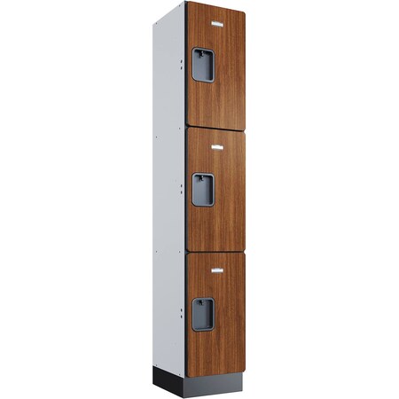 Global Industrial 3-Tier 3 Door Wood Locker, 12"W x 15"D x 76"H, Cherry, Unassembled 290670
