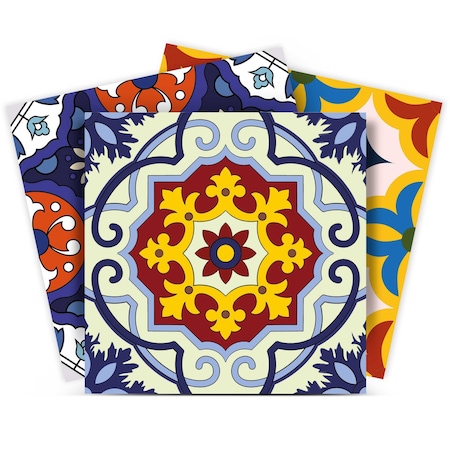 Homeroots 4" X 4" Blue And Yellow Mosaic Peel And Stick Removable Tiles 400060