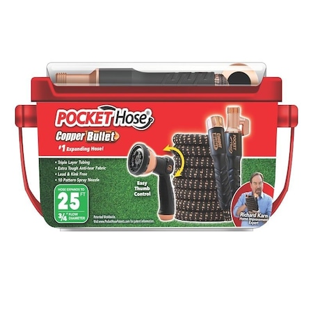 Pocket Hose Copper Bullet Expandable Flexible Garden Hose, 25 ft L, Fabric, Multi-Color 16375-6