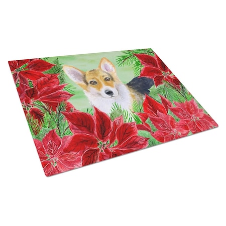 Carolines Treasures Pembroke Corgi Poinsettas Glass Cutting Board, Large CK1291LCB