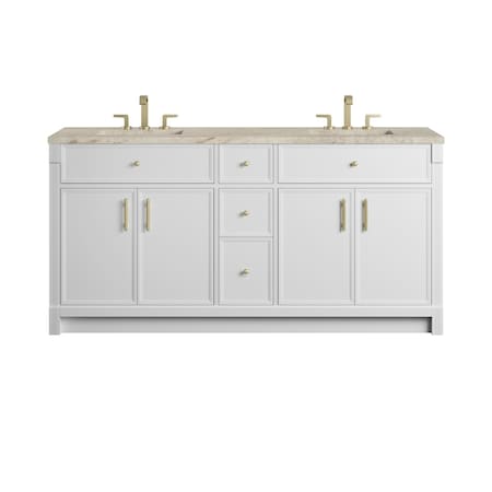 James Martin Vanities Bellshire 72" Double Vanity, Bright White w/ 3 CM Tajnar Eclos Top 660-V72-BW-3TJR