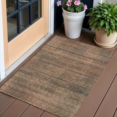 Homeroots 3' X 5' Orange Copper And Brown Striped Washable Indoor Outdoor Area Rug 588112