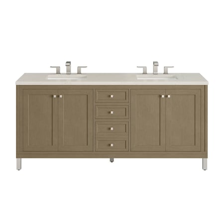 James Martin Vanities Chicago 72" Dbl Vanity, Walnut Whisper, w/ 3 CM Siberian Silestone Top w/FreePower Wireless Charger 503-V72-WLW-FSFR