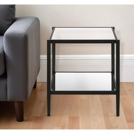 Homeroots 22" Black And Clear Glass And Steel Square Mirrored End Table With Shelf 544191