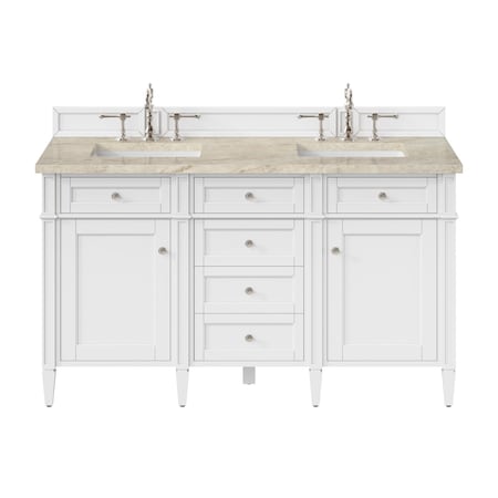 James Martin Vanities Brittany 60" Double Vanity in Bright White, w/ 3 CM Tajnar Eclos Top w/FreePower Wireless Charger 655-V60D-BW-FTJR