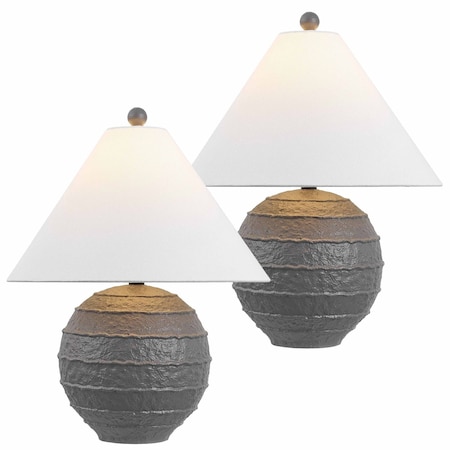 Jonathan Y Archer 21" Coastal Cottage Textured Resin/Metal Ridged LED Table Lamp, Gray, 2PK JYL9205B-SET2