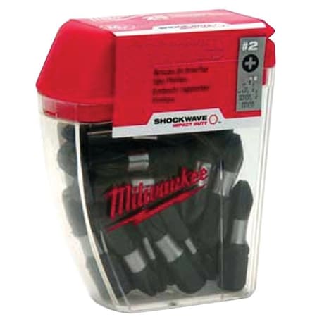 Milwaukee Tool Insert Bit, No 2 Drive, Square Recess Drive, 1/4 in Shank, Hex Shank, 1 in L, Proprietary Steel 48-32-5008