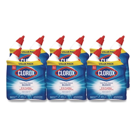 Clorox Disinfecting Toilet Bowl Cleaner with Bleach, Rain Clean Scent, 24 oz Bottle, 12PK 30924