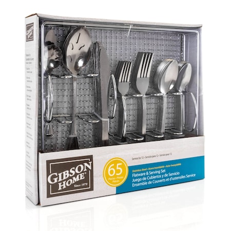 Gibson Home South Bay 65 Piece Stainless Steel Flatware Service Set with Wire Caddy 111958.65