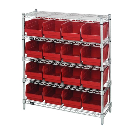 Quantum Storage Systems WIRE SHELVING UNIT WITH BINS RED WR5-39-1236-207RD