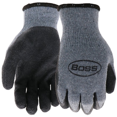 Boss Grip Series Coated Gloves, S, Slip-On Cuff, Latex Coating, Polyester, Gray B32041-S