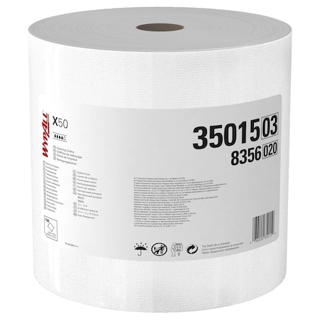 Wypall WypAll General Clean X50 Cleaning Cloths (35015), Strong For Extended Use, Jumbo Roll, White 35015