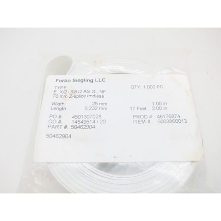 Forbo Siegling E X/2 U0/U2 AS GL NF Z-SPLICE ENDLESS 206IN 1IN CONVEYOR BELT E X/2 U0/U2 AS GL NF