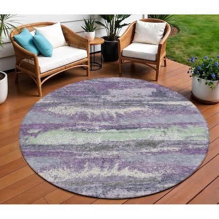 Homeroots 8' Purple And Lavender Round Abstract Washable Indoor Outdoor Area Rug 612547