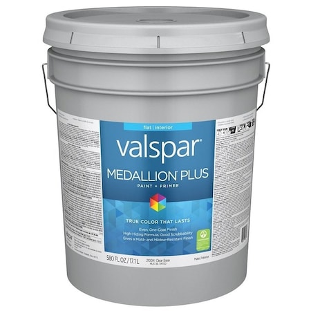 Valspar Medallion Plus 2100 Latex Paint, Acrylic Base, Flat Sheen, Clear Base, 5 gal, Plastic Pail 028.0021004.008