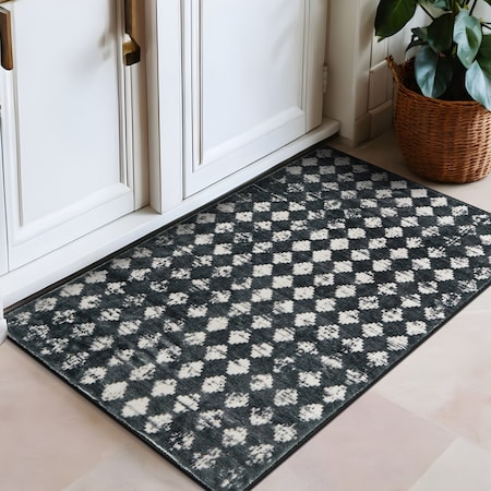 World Rug Gallery Geometric Distressed Abstract Washable Non Slip Area Rug 2 ft x 3 ft Black WR69BLACK2X3