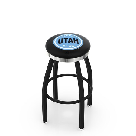 Holland Bar Stool Co Utah Hockey Club 25in Swivel Counter Stool with a Black Wrinkle and Chrome Finish L8B2C