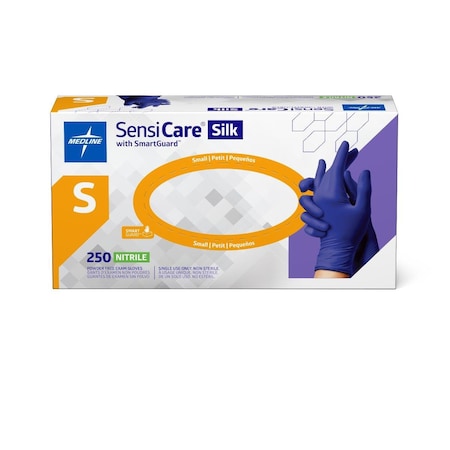 Medline SensiCare Silk Powder-Free Nitrile Exam Gloves with SmartGuard Film, Size S, 2500PK MDS2584