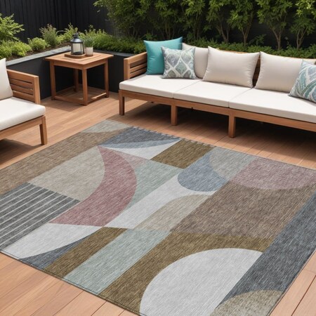 Homeroots 10' X 14' Brown Ivory And Mauve Geometric Washable Indoor Outdoor Area Rug 616735