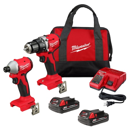 Milwaukee Tool M18 Compact Brushless 2-Tool Combo Kit, Cordless Drill/Impact Driver w/ Batteries, Charger, Bag 3692-22CT