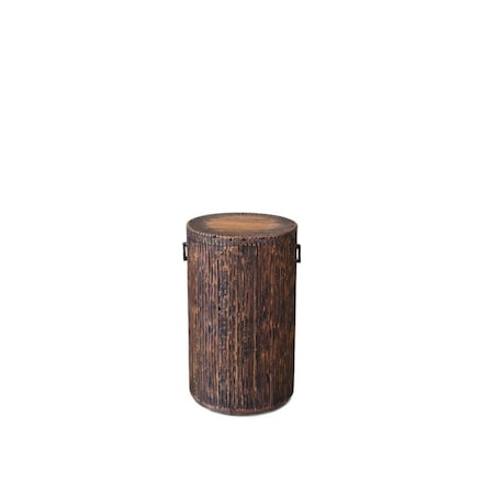 Homeroots 24" Natural And Smoky Black Reclaimed Wood Round Drum End Table 716347