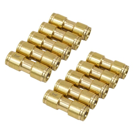 Mytee Products DOT Union Connector Brass Push-Lock Air Brake Fitting 3/8 in Tube OD, (Set of 10pcs), 2PK MP-ABF-UNION38x2