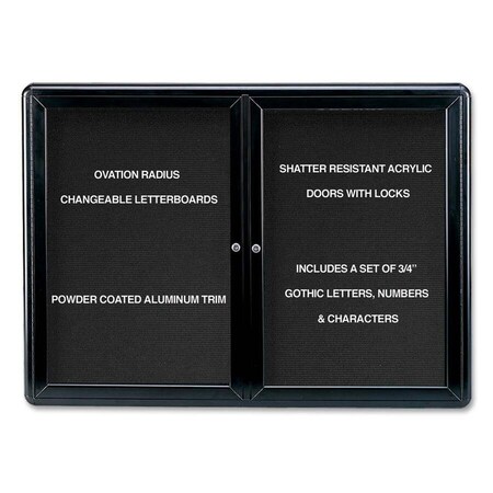 Ghent Ovation Letter Board - Indoor - 2 Door - Black w/Black Frame - 47"W x 34"H OVK2-BBK