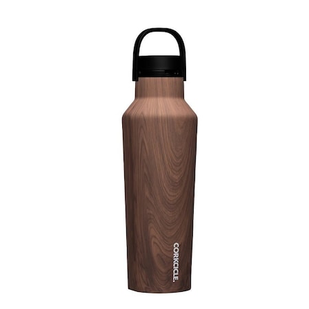 Corkcicle Classic Sport Canteen Series Water Bottle, 20 oz, Stainless Steel/Silicone, Walnut Wood, Leakproof Lid 2020PWW