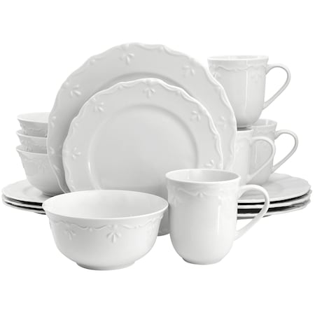 Elama Henryi 16 Piece Porcelain Dinnerware Set in White ELM-HENRYI-16
