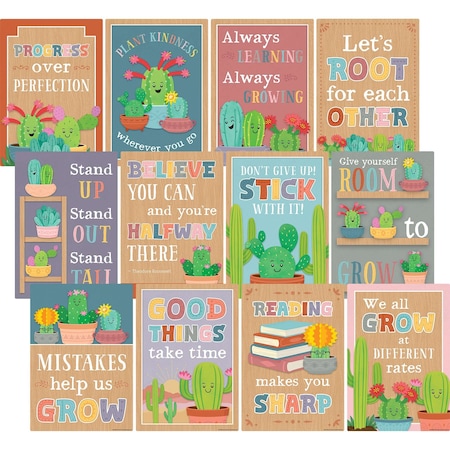 Teacher Created Resources Happy Cactus Crew Positive Sayings Small Poster Pack, 11'' x 15-3/4'', 12-Piece Set 6956