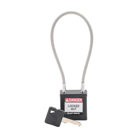 Brady Velocity 8in Compact Cable Lockout Padlocks Nylon 4in Shackle Clearance KD Black CPPL-BLK-200CB-KD