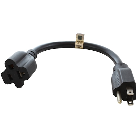 Ac Works Plug Adapter, SJTW, 5-15/20R, 5-15P, 5-20P, 5-15P, 1 ft., Black S515520-012