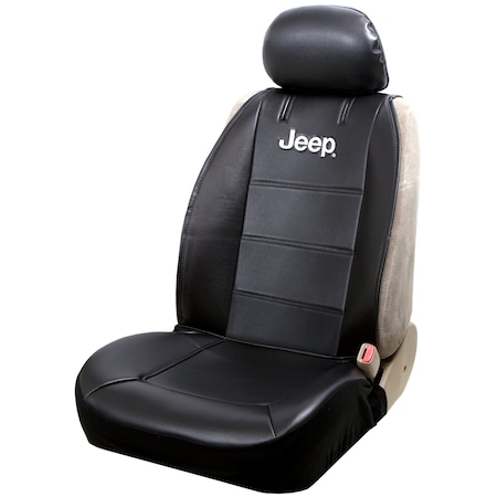 Plasticolor Low Back Sideless Jeep Logo Fabric Black White Single With Headrest Cover 008581R01