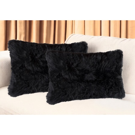 Homeroots Set of Two 12" X 20" Black Sheepskin Lumbar Throw Pillows, 2PK 544563
