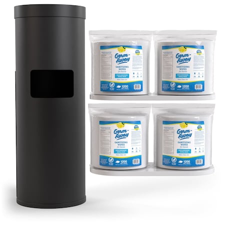Germ-Away Sanitizing Hand Wipes 1200ct Bundle, 4 Refill Rolls + Black Floor Dispenser w/ Trash Can, Lemon WX72221BFD4AH