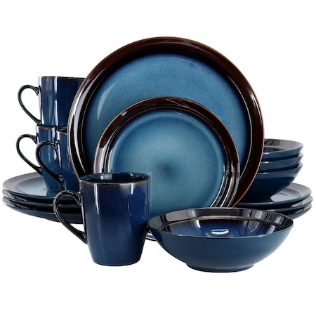 Gibson Elite 16 Piece Priya Reactive Glaze Stoneware Dinnerware Set in Blue 142747.16
