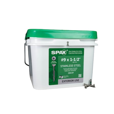 Spax #9 x 1-1/2 in Exterior Stainless Steel Wood Deck Screws Flat Head T-Star Plus Bulk Pail, 2000PK 3197000450400