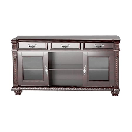 Homeroots 65in Dark Brown Solid Wood Enclosed and Open Storage TV Stand 285213