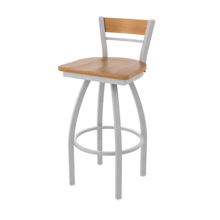 Holland Bar Stool Co Revelle 25in Swivel Counter Stool with Anodized Nickel Finish, Medium Back and Medium Maple Seat 881
