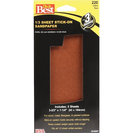 Do It Best 220 Grit 1/3 Stick-On Sheet Power Sanding Sheet, 5PK 334057GA